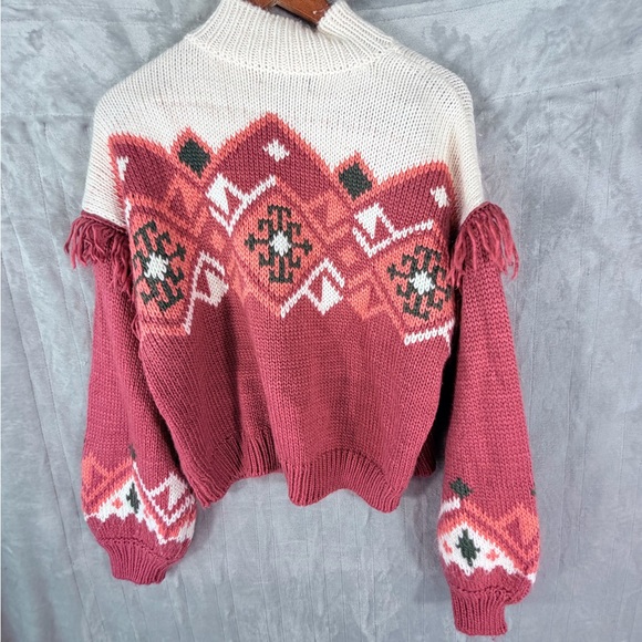 Rock and Roll Denim fringe southwest knit sweater Large - Picture 5 of 8